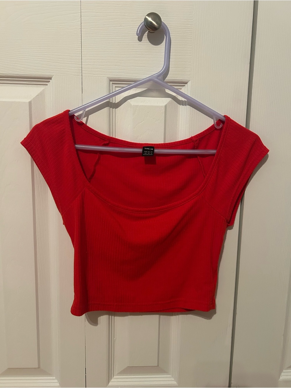 SHEIN Red Ribbed Scoop Crop Top